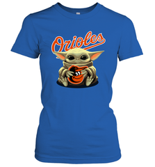 Baby Yoda Hugs Loves The Baltimore Orioles Baseball Womens T-Shirt Womens T-Shirt - VeigarTee