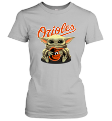 Baby Yoda Hugs Loves The Baltimore Orioles Baseball Womens T-Shirt Womens T-Shirt - VeigarTee