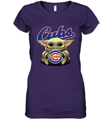 Baby Yoda Hugs Loves The Chicago Cubs Baseball Womens V-Neck T-Shirt Womens V-Neck T-Shirt - VeigarTee