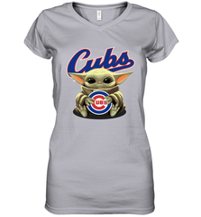 Baby Yoda Hugs Loves The Chicago Cubs Baseball Womens V-Neck T-Shirt Womens V-Neck T-Shirt - VeigarTee