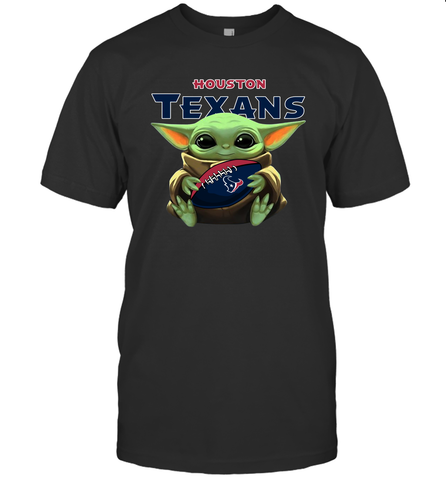 Baby Yoda Loves The Houston Texans Star Wars Baby Yoda Hugs Texans NFL Mens T-Shirt Mens T-Shirt / Black / S Mens T-Shirt - VeigarTee