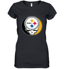 Pittsburgh Steelers Grateful Dead Steal Your Face NFL Football Womens V-Neck T-Shirt Womens V-Neck T-Shirt - VeigarTee