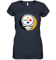 Pittsburgh Steelers Grateful Dead Steal Your Face NFL Football Womens V-Neck T-Shirt Womens V-Neck T-Shirt - VeigarTee