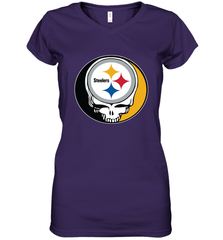 Pittsburgh Steelers Grateful Dead Steal Your Face NFL Football Womens V-Neck T-Shirt Womens V-Neck T-Shirt - VeigarTee