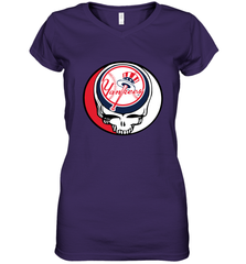 New York Yankees Grateful Dead Steal Your Face Baseball Womens V-Neck T-Shirt Womens V-Neck T-Shirt - VeigarTee