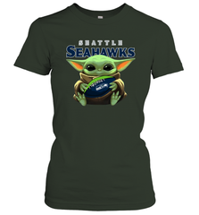 Baby Yoda Loves The Seattle Seahawks Star Wars Baby Yoda Hugs Seahawks NFL Womens T-Shirt Womens T-Shirt - VeigarTee