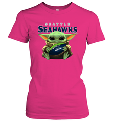 Baby Yoda Loves The Seattle Seahawks Star Wars Baby Yoda Hugs Seahawks NFL Womens T-Shirt Womens T-Shirt - VeigarTee