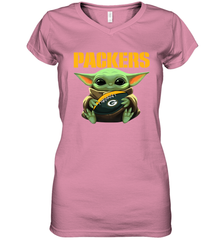 Baby Yoda Loves The Green Bay Packers Star Wars Baby Yoda Hugs Packers NFL Womens V-Neck T-Shirt Womens V-Neck T-Shirt - VeigarTee