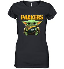 Baby Yoda Loves The Green Bay Packers Star Wars Baby Yoda Hugs Packers NFL Womens V-Neck T-Shirt Womens V-Neck T-Shirt - VeigarTee