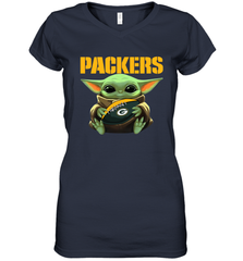 Baby Yoda Loves The Green Bay Packers Star Wars Baby Yoda Hugs Packers NFL Womens V-Neck T-Shirt Womens V-Neck T-Shirt - VeigarTee