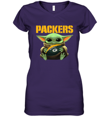 Baby Yoda Loves The Green Bay Packers Star Wars Baby Yoda Hugs Packers NFL Womens V-Neck T-Shirt Womens V-Neck T-Shirt - VeigarTee