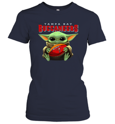 Baby Yoda Loves The Tampa Bay Buccaneers Star Wars Baby Yoda Hugs Buccaneers NFL Womens T-Shirt
