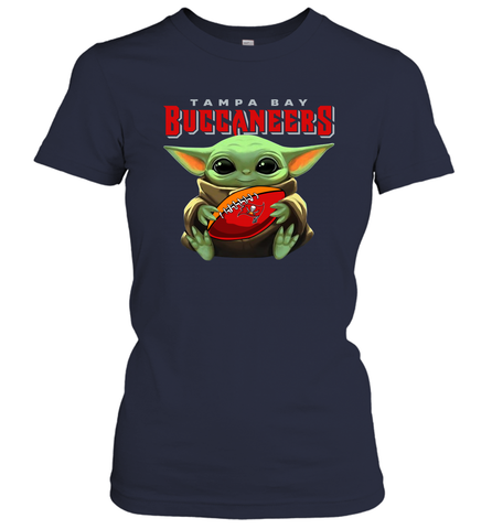 Baby Yoda Loves The Tampa Bay Buccaneers Star Wars Baby Yoda Hugs Buccaneers NFL Womens T-Shirt
