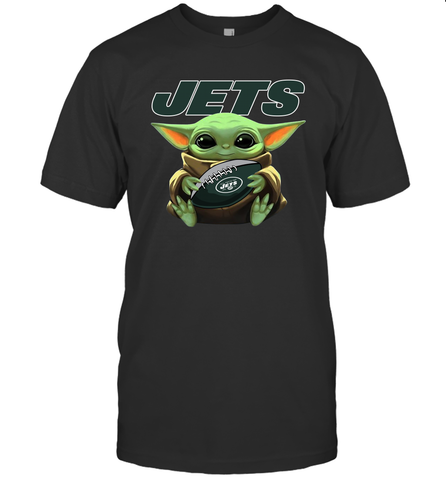 Baby Yoda Loves The New York Jets Star Wars Baby Yoda Hugs Jets NFL Mens T-Shirt Mens T-Shirt / Black / S Mens T-Shirt - VeigarTee