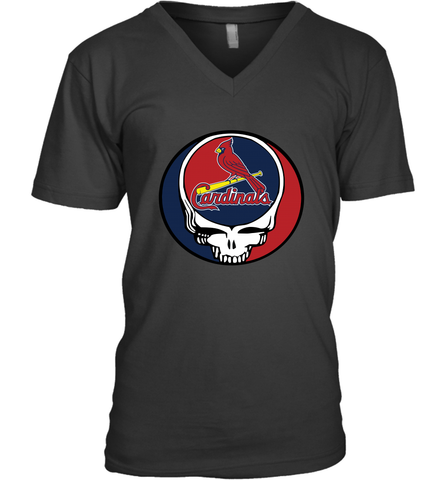 St Louis Cardinals Grateful Dead Steal Your Face Baseball Mens V-Neck T-Shirt Mens V-Neck T-Shirt / Black / S Mens V-Neck T-Shirt - VeigarTee