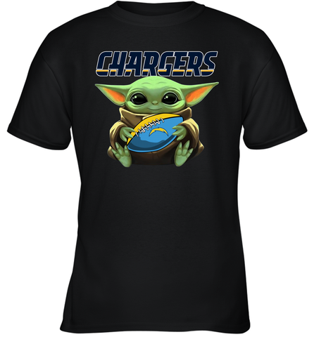 Baby Yoda Loves The Los Angeles Chargers Star Wars Baby Yoda Hugs Chargers NFL Youth T-Shirt Youth T-Shirt / Black / XS Youth T-Shirt - VeigarTee