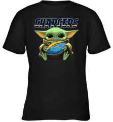 Baby Yoda Loves The Los Angeles Chargers Star Wars Baby Yoda Hugs Chargers NFL Youth T-Shirt Youth T-Shirt - VeigarTee