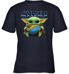 Baby Yoda Loves The Los Angeles Chargers Star Wars Baby Yoda Hugs Chargers NFL Youth T-Shirt Youth T-Shirt - VeigarTee
