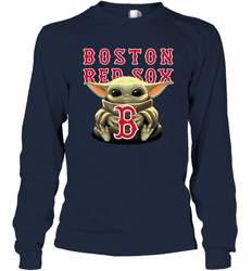 Baby Yoda Hugs Loves The Boston Red Sox Baseball Adult Long Sleeve T-Shirt