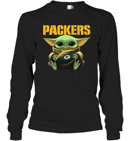 Baby Yoda Loves The Green Bay Packers Star Wars Baby Yoda Hugs Packers NFL Adult Long Sleeve T-Shirt Adult Long Sleeve T-Shirt / Black / S Adult Long Sleeve T-Shirt - VeigarTee