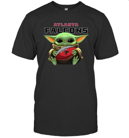 Baby Yoda Loves The Atlanta Falcons Star Wars Baby Yoda Hugs Falcons NFL Mens T-Shirt Mens T-Shirt / Black / S Mens T-Shirt - VeigarTee