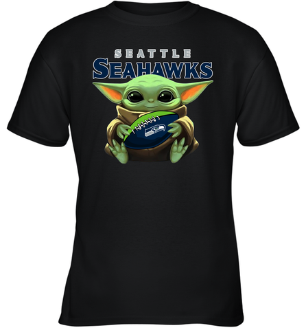 Baby Yoda Loves The Seattle Seahawks Star Wars Baby Yoda Hugs Seahawks NFL Youth T-Shirt Youth T-Shirt / Black / XS Youth T-Shirt - VeigarTee