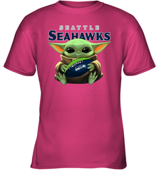 Baby Yoda Loves The Seattle Seahawks Star Wars Baby Yoda Hugs Seahawks NFL Youth T-Shirt Youth T-Shirt - VeigarTee