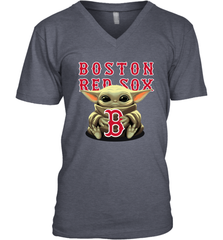 Baby Yoda Hugs Loves The Boston Red Sox Baseball Mens V-Neck T-Shirt Mens V-Neck T-Shirt - VeigarTee