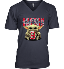 Baby Yoda Hugs Loves The Boston Red Sox Baseball Mens V-Neck T-Shirt Mens V-Neck T-Shirt - VeigarTee