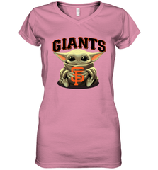 Baby Yoda Hugs Loves The San Francisco GiantsBaseball Womens V-Neck T-Shirt Womens V-Neck T-Shirt - VeigarTee
