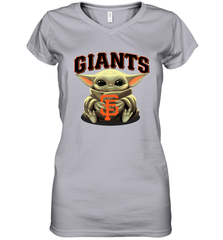 Baby Yoda Hugs Loves The San Francisco GiantsBaseball Womens V-Neck T-Shirt Womens V-Neck T-Shirt - VeigarTee