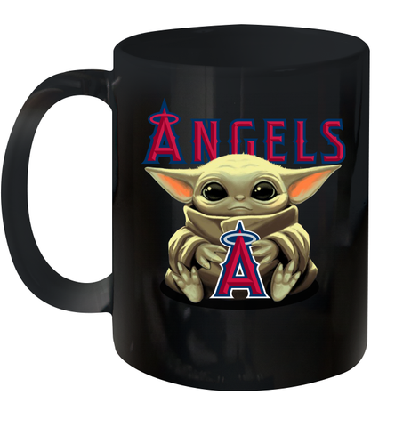 Baby Yoda Hugs Loves The Los Angeles Angels Baseball Ceramic Mug 11oz Ceramic Mug 11oz / Black / 11oz Ceramic Mug 11oz - VeigarTee