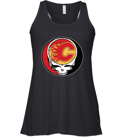 Calgary Flames Grateful Dead Steal Your Face Hockey NHL Womens Racerback Tank Top Womens Racerback Tank Top / Black / XS Womens Racerback Tank Top - VeigarTee