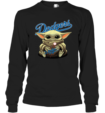 Baby Yoda Hugs Loves The Los Angeles Dodgers Baseball Adult Long Sleeve T-Shirt Adult Long Sleeve T-Shirt / Black / S Adult Long Sleeve T-Shirt - VeigarTee