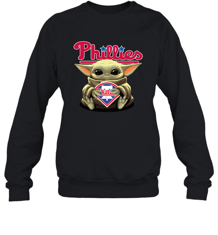 Baby Yoda Hugs Loves The Philadelphia Phillies Baseball Adult Sweatshirt Adult Sweatshirt / Black / S Adult Sweatshirt - VeigarTee