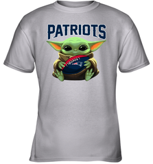 Baby Yoda Loves The New England Patriots Star Wars Baby Yoda Hugs Patriots NFL Youth T-Shirt Youth T-Shirt - VeigarTee