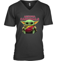 Baby Yoda Loves The Arizona Cardinals Star Wars Baby Yoda Hugs Cardinals NFL Mens V-Neck T-Shirt Mens V-Neck T-Shirt - VeigarTee
