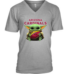 Baby Yoda Loves The Arizona Cardinals Star Wars Baby Yoda Hugs Cardinals NFL Mens V-Neck T-Shirt Mens V-Neck T-Shirt - VeigarTee