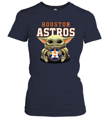 Baby Yoda Hugs Loves The Houston Astros Baseball Womens T-Shirt Womens T-Shirt - VeigarTee
