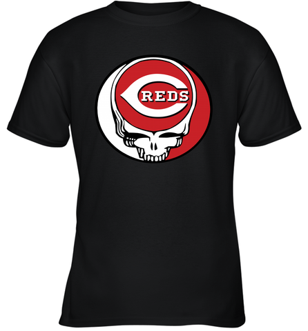 Cincinnati Reds Grateful Dead Steal Your Face Baseball Youth T-Shirt Youth T-Shirt / Black / XS Youth T-Shirt - VeigarTee