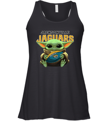Baby Yoda Loves The Jacksonville Jaguars Star Wars Baby Yoda Hugs Jaguars NFL Womens Racerback Tank Top