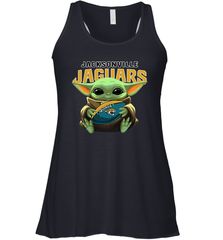 Baby Yoda Loves The Jacksonville Jaguars Star Wars Baby Yoda Hugs Jaguars NFL Womens Racerback Tank Top Womens Racerback Tank Top - VeigarTee