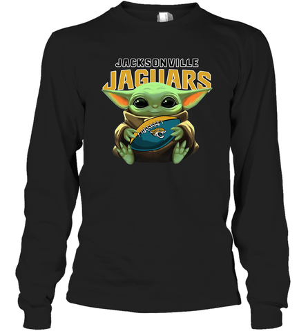 Baby Yoda Loves The Jacksonville Jaguars Star Wars Baby Yoda Hugs Jaguars NFL Adult Long Sleeve T-Shirt Adult Long Sleeve T-Shirt / Black / S Adult Long Sleeve T-Shirt - VeigarTee