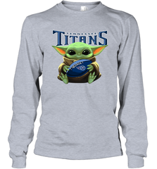 Baby Yoda Loves The Tennessee Titans Star Wars Baby Yoda Hugs Titans NFL Adult Long Sleeve T-Shirt Adult Long Sleeve T-Shirt - VeigarTee