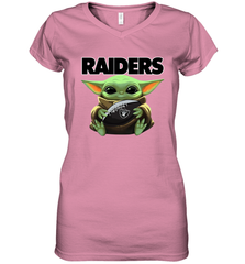 Baby Yoda Loves The Oakland Raiders Star Wars Baby Yoda Hugs Raiders NFL Womens V-Neck T-Shirt Womens V-Neck T-Shirt - VeigarTee