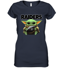 Baby Yoda Loves The Oakland Raiders Star Wars Baby Yoda Hugs Raiders NFL Womens V-Neck T-Shirt Womens V-Neck T-Shirt - VeigarTee