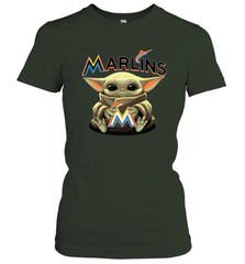 Baby Yoda Hugs Loves The Miami Marlins Baseball Womens T-Shirt Womens T-Shirt - VeigarTee
