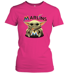 Baby Yoda Hugs Loves The Miami Marlins Baseball Womens T-Shirt Womens T-Shirt - VeigarTee