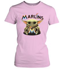 Baby Yoda Hugs Loves The Miami Marlins Baseball Womens T-Shirt Womens T-Shirt - VeigarTee