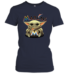 Baby Yoda Hugs Loves The Miami Marlins Baseball Womens T-Shirt Womens T-Shirt - VeigarTee